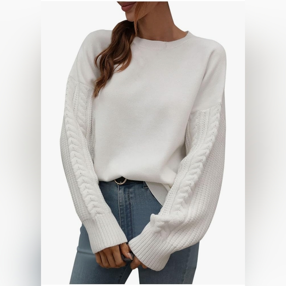 New! MACNOORA Womens Medium cable knit off white long sleeve cozy sweater